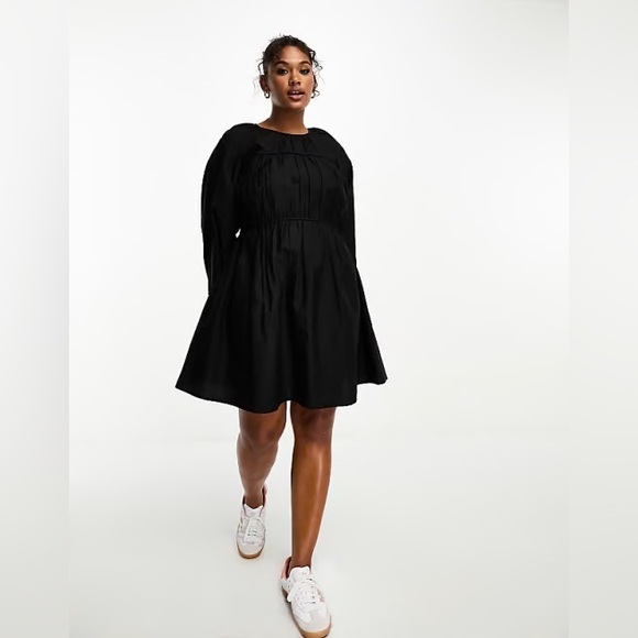 ASOS DESIGN Curve cotton poplin mini dress with ruched bust in black Sz 26 - Picture 1 of 9